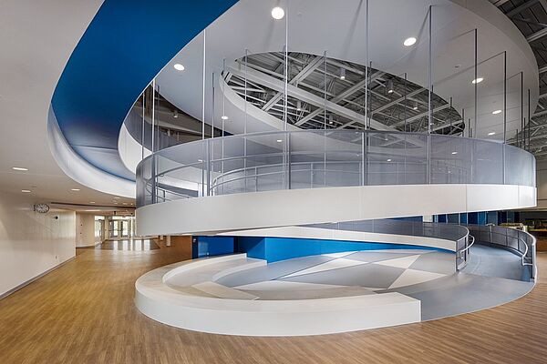 circular ramp with railing at Seneca Valley School